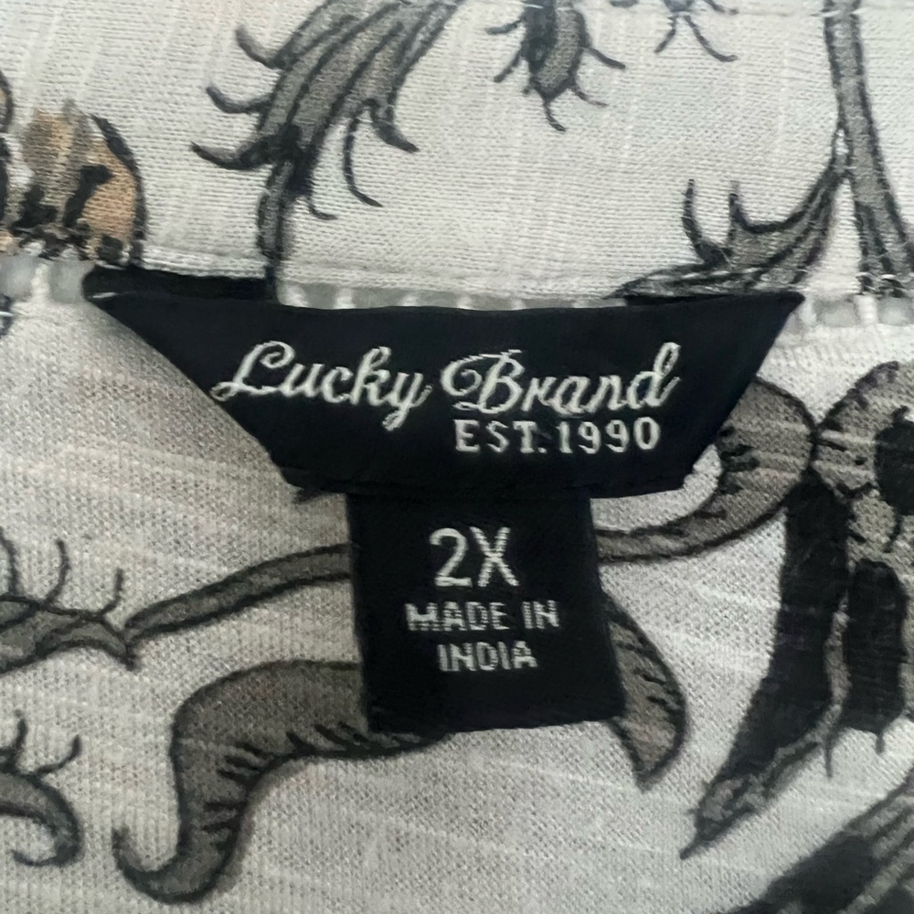 Lucky Brand 3/4 Sleeve Floral /Bird Peasant Split Neck Top size 2X Boho - Picture 5 of 10